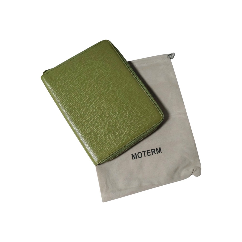 MOTERM Zip Around Planner Cover B6 Pebbled Leather Olive Green Folio